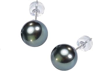 NONNYL Gifts for Wife Anniversary 18K Gold Pearl Stud Earrings for Women- Genuine Handpicked Nature Tahitian Black Pearls Earring- Birthday Christmas Mothers Day Valentine's Jewelry Gifts