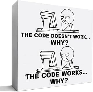Funny Programmer Gifts for Men, It Tech Computer Science Engineering Gifts Software Engineer Christmas Birthday Coding Gift Office Cubicle Desk Decor, The Code Doesn't Work Why, Wooden Box Sign