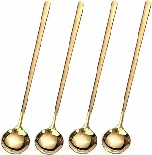 4 PCS 6.7 Inches Coffee/ Tea Spoons Long Handle, Gold, Ice Tea, Espresso Stainless Steel Long Spoons for Stirring