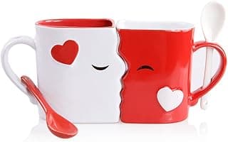 Blu Devil Kissing Mugs Set, Anniversary & Wedding Gifts, Exquisitely Crafted Two Large Cups & Spoons for Couples, For Him and Her on Valentines, Birthday, Engagement