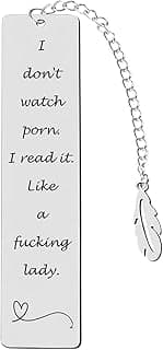 Metal Bookmark Gift, 'I Don't Watch Porn. I Read it Like a Fking Lady' Stainless Steel Leaf Pendant Book Mark with Box for Women, Men, Friends, Teacher, Classmate, Book Lovers