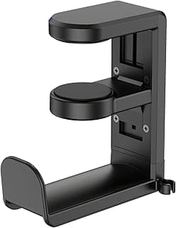 EURPMASK Rotating Headphone Stand - PC Gaming Headset Holder, Adjustable Clamp-on Under Desk Hanger With 360 Degree Swivel & Cable Clip Organizer - Black