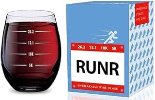 GSM Brands Stemless Wine Glass for Runners (5K, 10K, 13.1, 26.2 Measurements) Made of Unbreakable Tritan Plastic and Dishwasher Safe - 16 ounces