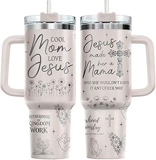 34HD Christian Faith Tumbler 40oz with Handle and Straw, Cool Mom Love Jesus Motherhood Is Kingdom Work Insulated Travel Coffee Mug, Christian Mommy Cup for Mother's Day Birthday Present to Women
