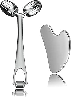 Yeamon Gua Sha Facial Tools and Face Roller Set, Facial Massage Tool for Women’s Skincare Routine,Cooling Stainless Steel Face Sculpting Eyes Roller Guasha for Daily Use or Self-Care Gift for Women