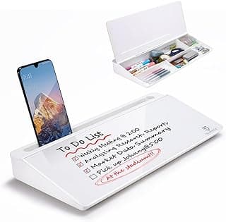 TSJ OFFICE Small Desktop Whiteboard -Glass Dry Erase Board Computer Keyboard Stand White Board Surface Pad with Drawer, Desk Organizers with Accessories for Office, Home, School Supplies