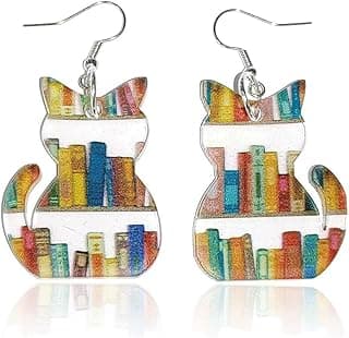 Animals Bookcase Earrings, Cat Dog Book Dangle Earrings for Women Book Lover, Bookshelves Earring Acrylic Graduation Teacher's Day Appreciation Gifts For Teacher