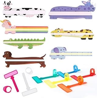 21Pcs Dyslexia Tools for Kids,Include 14Pcs Children ADHD Finger Trackers with Finger Rings and 7Pcs Animal Highlight Colored Bookmark,Guided Reading Strips Help with Reduce Visual Stress