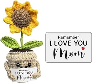 Mini Birthday Gifts for Mom, Mom Gifts from Daughters Remember I Love You MOM, Handmade Crochet Cute Small Sunflower Gifts, Gift for Mom from Daughter, Son, Mothers Day for Mom