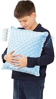 Bmag Sensory Vibrating Pillow for Autistic Kids and Adults,13” x 13” Sensory Toy Gift with Textured Therapy Stimulation Bumps Relief Stress Item for Toddler - Blue and Yellow