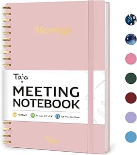 Meeting Notebook for Work Organization - Work Planner Notebook with Action Items, Agenda Planner for Note Taking, 160 Pages (6.9" X 9.9") Project Organizer for Men & Women - Pink