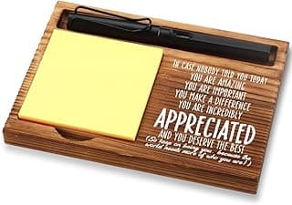 FOUGSTA Appreciation Gifts for Women, New Job Gifts for Women, Inspirational Office Decor Gift for Woman,Wooden Notepad Pen Holder With Inspirational Quotes,16.5 x 12 x 1.5 cm,XXN3
