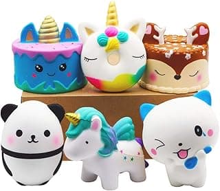 YOAUSHY 6 Pcs Squishies Toy Jumbo Slow Rising Horse,Cake, Donut,Panda,Spoon Cat Set for Kids Party Favors Stress Relief Toys