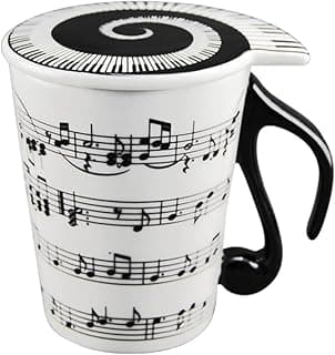 HLJgift Creative Ceramic Musician Coffee Mug Tea Cup with Lid Staves Music Notes as Valentine's Day Gift Teacher Gift