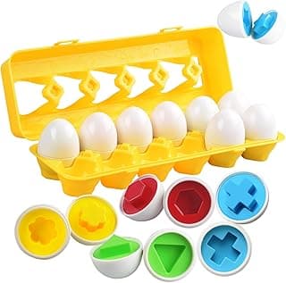 CPSYUB Matching Eggs Toys Color & Shape Recognition, Easter Eggs Toys for Baby Easter Travel Bingo Game, Sensory Early Learning Fine Motor Skills for Year Old Kids Christmas Stocking Stuffers(Yellow)