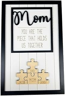 Mothers Day Gift For Mom | Personalized Mom Puzzle Sign with Custom Kids Names | Add 1-8 Names | Puzzle Gift for Grandma | Puzzle Piece Wall Decor Family | Wood Puzzle Wall Decor (Mom)