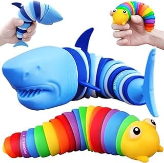 2 Pieces Articulated Fidget Toy, Rainbow Caterpillar Toy Ocean Shark Decompression Toys, Stim Toy Decompression Fun Autism ADHD Fidgeting Children's Toys Adults (Shark and Caterpillar)