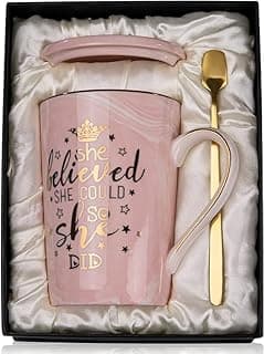 Graduation Gifts for Her 2026 - She Believed She Could So She Did Mug - Valentines Spiritual Motivational Congratulations Gifts for Women, 14oz Pink Ceramic Marble Gold Print Coffee Cup, Nicely Boxed