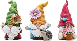 Hodao Set of 3 Spring Gnome Decorations Flower Gnomes Ornaments Decor Summer Outdoor Figurines Spring Elves for Porch, Garden Yard, Flower Bed Garden Gifts for Women, Mom