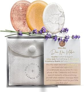 New Mom Gift Set – Mothers Day Gift – Mom to Be Gift, Comfort Stones for Expecting Mom, Pregnancy & Postpartum Support Gift with Howlite, Yellow Jade & Strawberry Quartz Worry Stones, First Time Mom