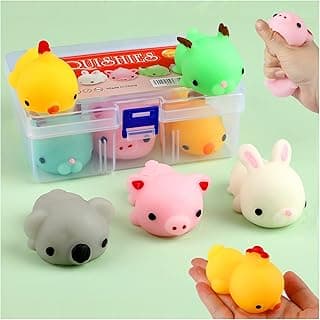 KINGYAO Squishy Toy 5Pcs Medium Size 3inch Party Favors for Kids Kawaii Animal Stress Reliever Anxiety Xmas Gifts Rabbit Toy Storage Box