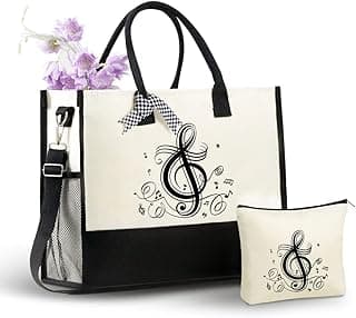 InnoBeta Music Gifts for Women, Canvas Tote Bag with Top Zipper Closure, Cool Music Gifts for Musician, Musical Lover or Teacher on Christmas, Birthday - Treble
