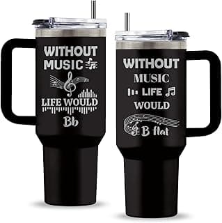 Gifts for Music Lovers, 40 Oz Without Music Life Would B Flag Tumbler with Handle & Straw, Piano Gift for Man, Stainless Steel Song Tumbler, Gifts for Thanksgiving Christmas, 1 PCS