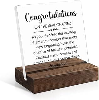 Congratulations on The New Chapter Acrylic Sign with Wooden Stand, New Job Gifts for Coworker, Employee Appreciation Gifts, New Chapter Present, Graduation Farewell Desk Sign Decor for Friend