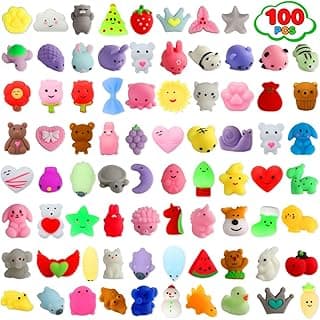 100 Pack Squishies Toys, Tiny Mochi Squishy Fidget Toys Random Bulk Party Favors for Kids 4- 8 8-12 Goodie Bag Pinata Stocking Stuffers Classroom Prizes Treasure Box Egg Fillers Girls