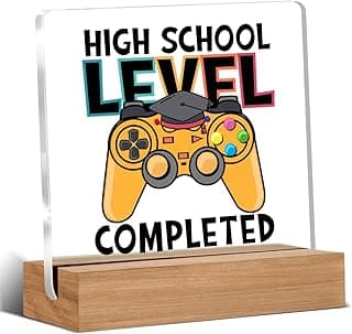 High School Graduation Gifts for Him Her, Graduate Gift for Gamer Son Friend, High School Level Completed Decorative Desk Acrylic Signs Plaque
