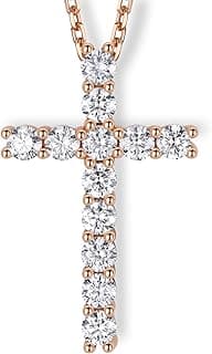 MomentWish Cross Necklace for Women, Christian Gifts for Her, Moissanite Cross Pendant, 925 Sterling Silver Necklaces Religious Anniversary Birthday Gifts for Women-