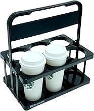 6-Cup Drink Carrier with Handle - Foldable Reusable Cup Holder for Large Drinks, Delivery Accessories for Doordash/Ubereats/Grubhub, Portable Beverage Carrier, Black