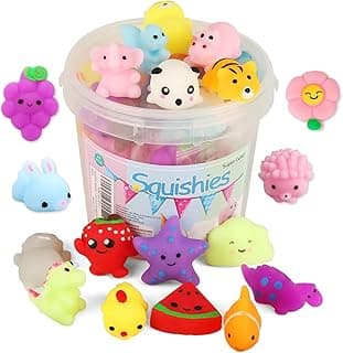 KINGYAO Squishies Squishy Toy 24pcs Party Favors for Kids Mochi Squishy Toy moji Kids Mini Kawaii squishies Mochi Stress Reliever Anxiety Toys Easter Basket Stuffers fillers with Storage Box