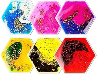 Sensory Soft Gel Liquid Toys - Hexagon Sensory Motion Fidget for Autism Kids, Stress Relief & Focus, Home School Therapy Travel Toys (6 Pack)