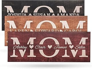 Mothers Day Gifts 2026 - Mom Sign Personalized with Kids Names - 4 Wooden Colors, 5 Fonts, 2 Sizes - Custom Rustic Wood Mom Sign