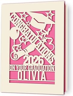 EDSG Graduation Cards 2026 Personalized Graduation Gifts Custom Congratulations Card Grad Cards Paper Cut Congrats Grad Card for High School College Her Him Son Daughter Classmate (Fuchsia)