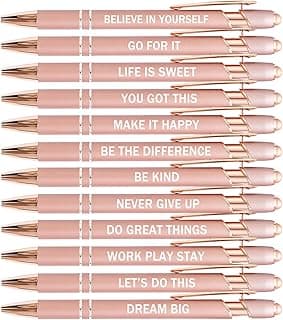 PASISIBICK 12 Pieces Rose Gold Inspirational Motivational Quotes Snarky Screen Touch Stylus Ballpoint Pens, Office Encouraging Scriptures, Black Ink (Rose Gold,Motivational)
