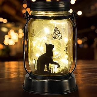 kyoryuger Cat Gifts Cat Lover Gifts for Women/Mom/Grandma/Sister, Cats Butterfly Solar Lights Outdoor Hanging Cat Lanterns Fairy Lights, Kitty Lamps Decor for Yard Lawn Garden Patio