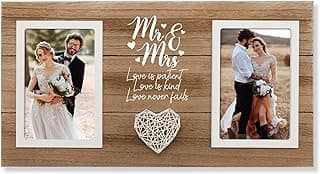 Personalized Wedding Gifts for Couples, Bridal Shower Gift for Bride, Mr & Mrs Photo Frame Holds 2pcs 4x6 Pictures, Unique Wedding Gifts for Newlyweds, Marriage Gift for Her/Him