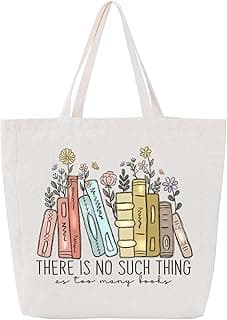LEADO Cute Canvas Tote Bag with Pocket, Book Lovers Gifts - Mothers Day, Birthday, Book Club Gifts for Book Lovers Women - Reading Accessories, Librarian, Bookish, Readers, Teacher, Library Present
