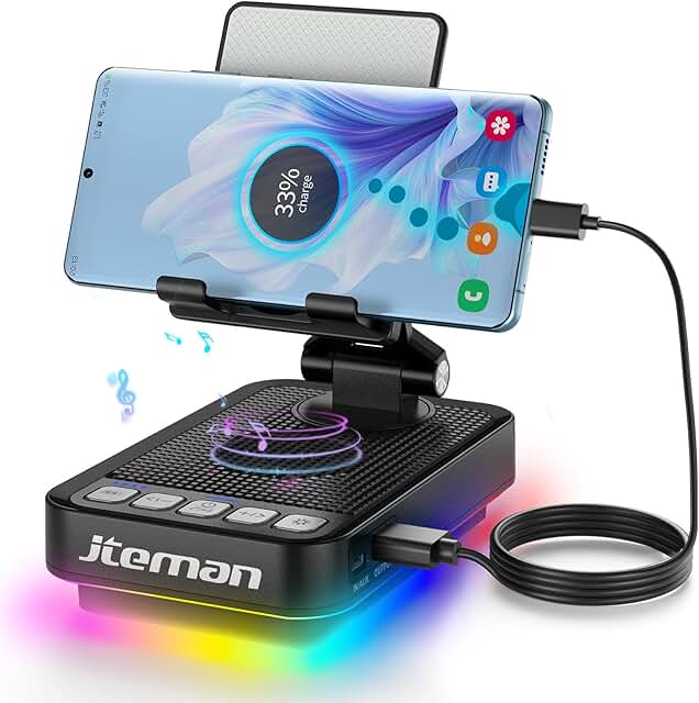 JTEMAN Gifts for Men Women Phone Stand Bluetooth Speaker with Light and Charging Function, 360 Rotating Phone Holder Cool Tech Gifts for Dad Mom Husband Unique Birthday Gift Ideas