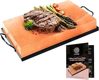 UMAID Himalayan Salt Block Cooking Plate 12x8x1.5 for Cooking, Grilling, Cutting and Serving, Food Grade Rock Salt Stone with Steel Tray & Recipe Pamphlet Unique Gifts for Men, Women, Chefs & Cooks