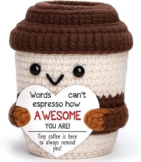 Mini Birthday Inspirational Gifts for Women Men Emotional Cheer Up Support Handmade Crochet Positive Coffee Gift for Coworkers Friend Teachers Nurses Stress Relief Mental Health Self Care Office Gift