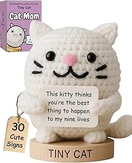 Cat Gifts for Women - Positive Crochet Animal with 30 Cute Signs | Cat Mom Gift for Women for Birthday, Mothers Day | Funny Fur Mama Present Ideas for Cats Lady | Present Idea for Friends, Coworkers