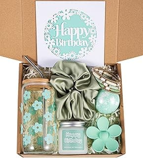 Birthday Gifts For Women, Teen Girl, Her, Happy Birthday Gift Box For Girl, Women, Sister, Daughter, Friends, Cute Daisy Aesthetic Glass Cups Gift Set 7pcs (Mint green)