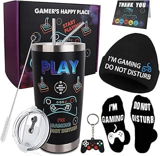Gamer Gifts, 8PCS Cool Gaming Gift Bulk Set Includes Tumbler Straw Beanie Socks Key Chain Thanks Card Gift Box, Christmas Gifts for Teen Teenage Boys Men Idea