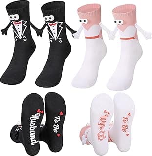 Jspupifip 2 Pairs Bride and Groom Socks, Wedding Socks with Magnetic Hands, Novelty Engagement Gift