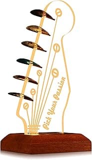 Light Up Guitar Pick Holder, Electric Guitar Headstock Shaped Acrylic & Wooden USB Powered Display Case - Guitar Accessories Gift for Players/Men (Picks Storage Organizer)