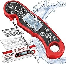Meat Thermometer Digital for Grilling and Cooking - ANDAXIN Waterproof Ultra-Fast Instant Read Food thermometers with Backlight & Calibration for Kitchen, Deep Fry, BBQ, Grill(Red/Black), LCD