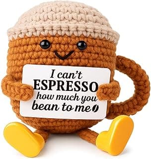 Birthday Gifts for Her Him Women Men Girlfriend Boyfriend, Positive Crochet Coffee Cup Desk Decor, Cute Small Coffee Lover Gift for Best Friend Couple Wife Husband